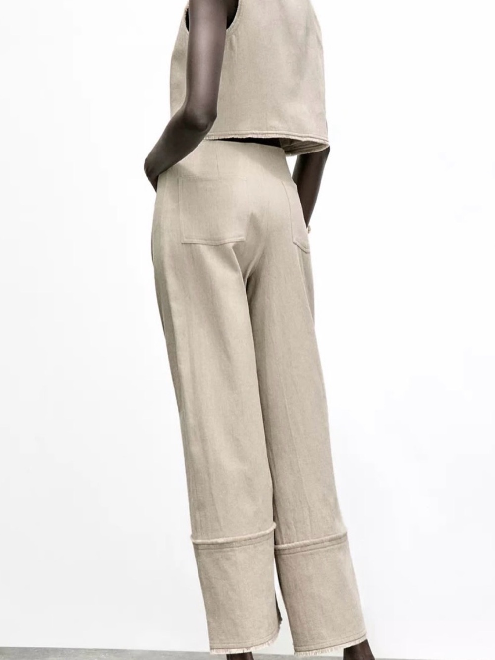 Zara Rustic Frayed High Waist Wide Leg Cropped Denim Capri Culotte Trousers (L) - Picture 5 of 13